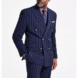 Tayion Mens Classic fit Double Breasted Suit Jacket Blazer 42S Blue Navy E121731